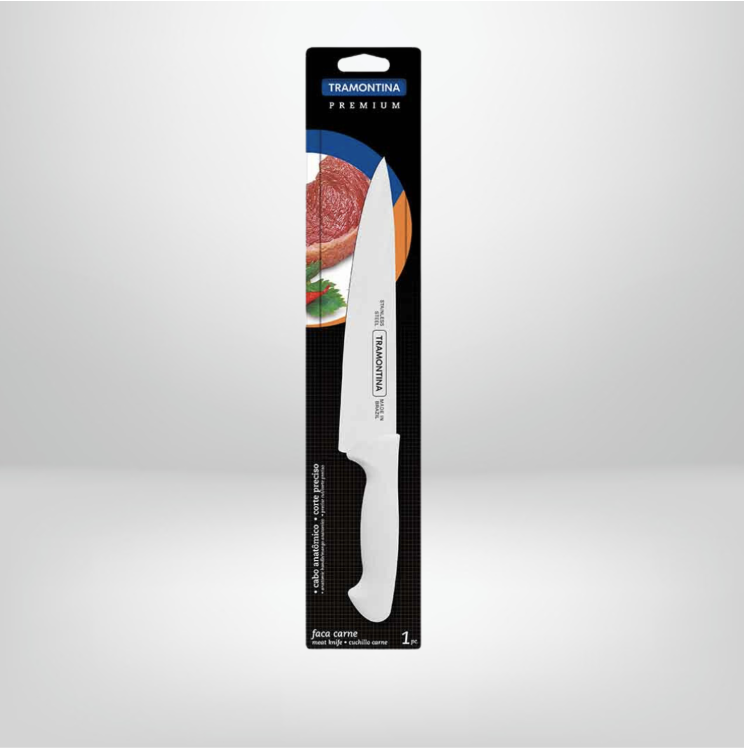 Cuchillo Chef Tramontina Premium con Lámina de Acero Inoxidable y Mango de Polipropileno Blanco 8&quot;