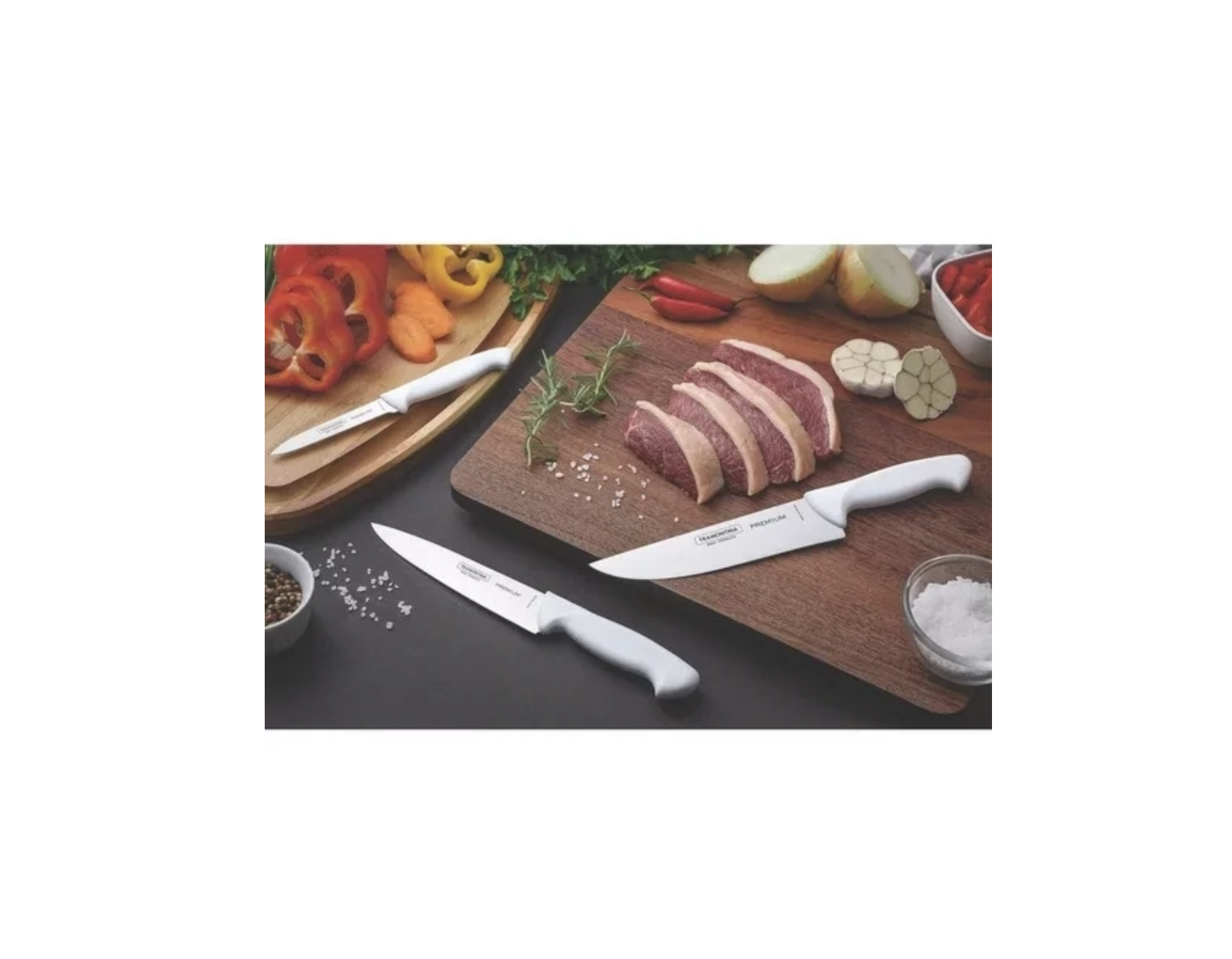 Cuchillo Chef Tramontina Premium con Lámina de Acero Inoxidable y Mango de Polipropileno Blanco 8&quot;