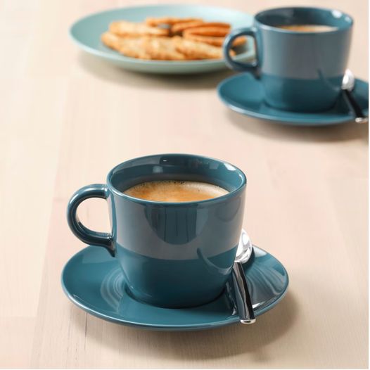Juego de Taza con plato en cerámica color Petroleo 260ml