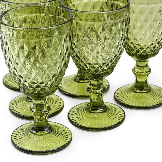 Juego de Copas en Vidrio Labrado Verde 300Ml 6 Piezas