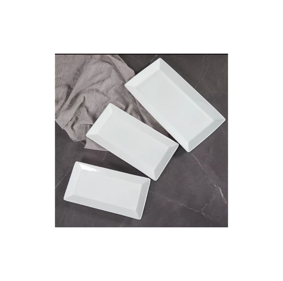 Juego De 3 Fuentes Rectangulares Cerámica Blanca