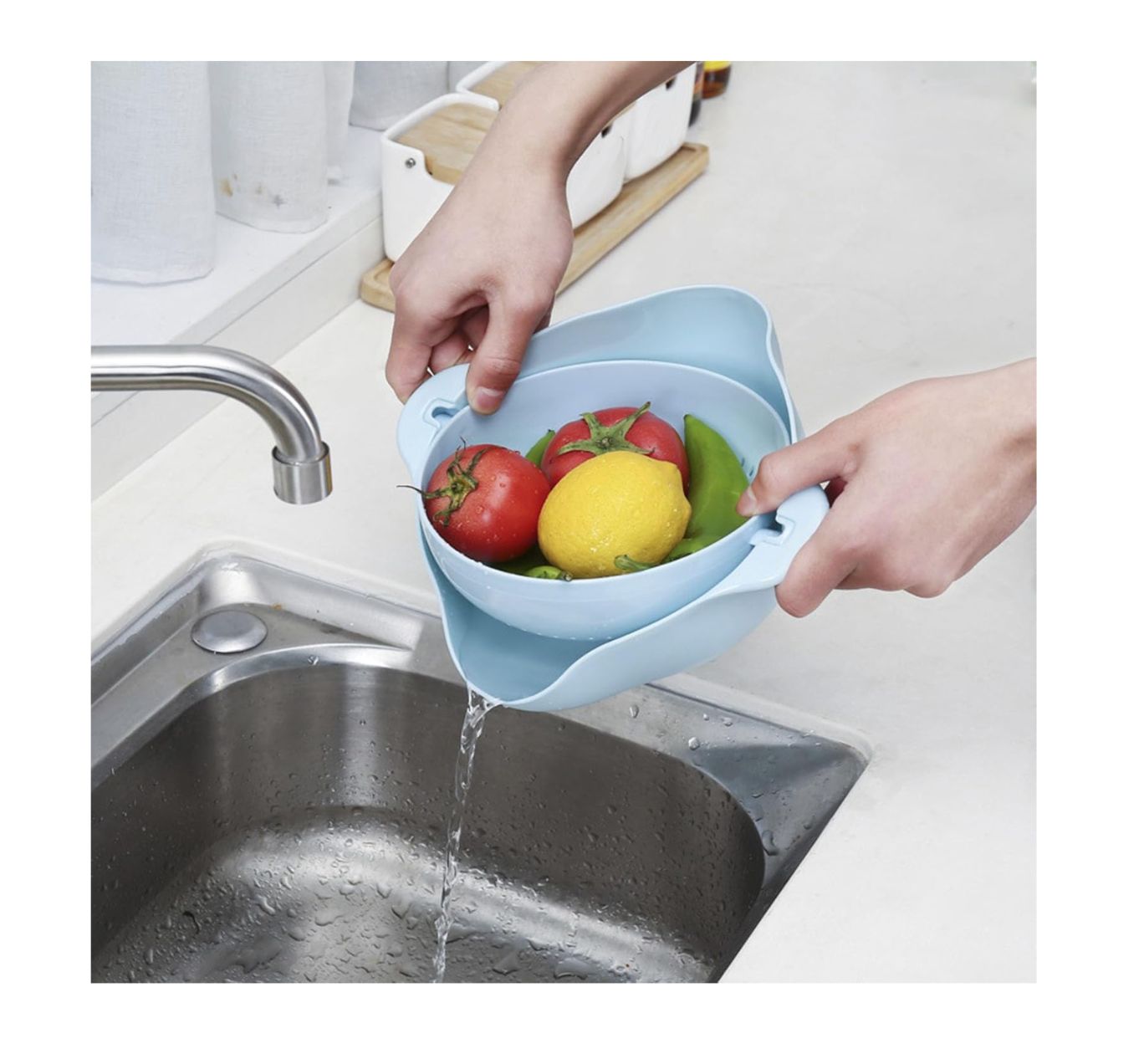 Escurridor de vegetales de plástico con bowl.