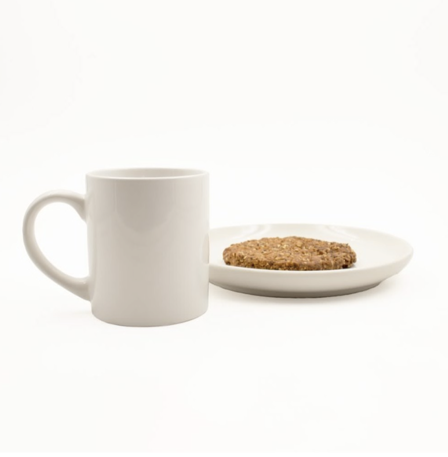 Juego de 6 Mug con Plato en Cerámica blanca
