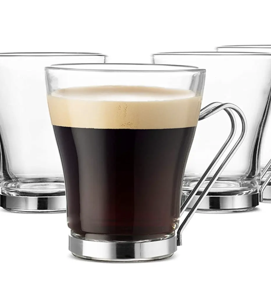 Set de 3 tazas de Café en vidrio con Asa en acero 230ml