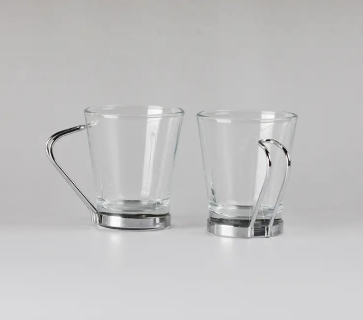 Set de 3 tazas de Café en vidrio con Asa en acero 230ml
