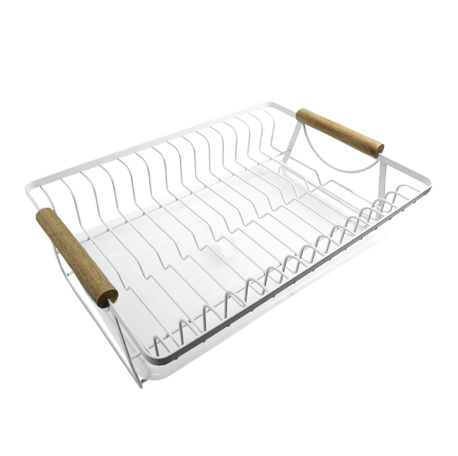 Escurridor en Acero Blanco con Asas de Madera 40x30x10cm