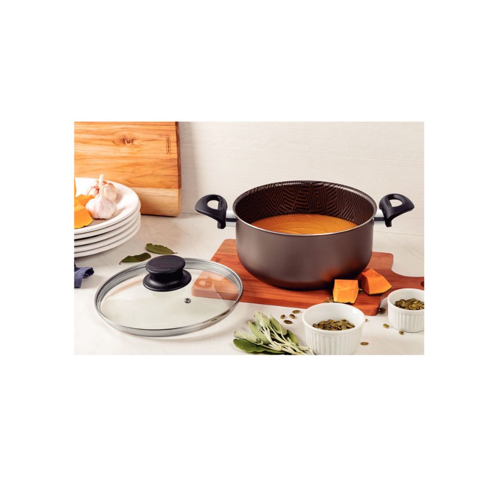 Cacerola Tramontina Paris en Aluminio con Revestimiento Interno y Externo Antiadherente Starflon Max Plomo con Tapa de Vidrio 28 cm 8 L