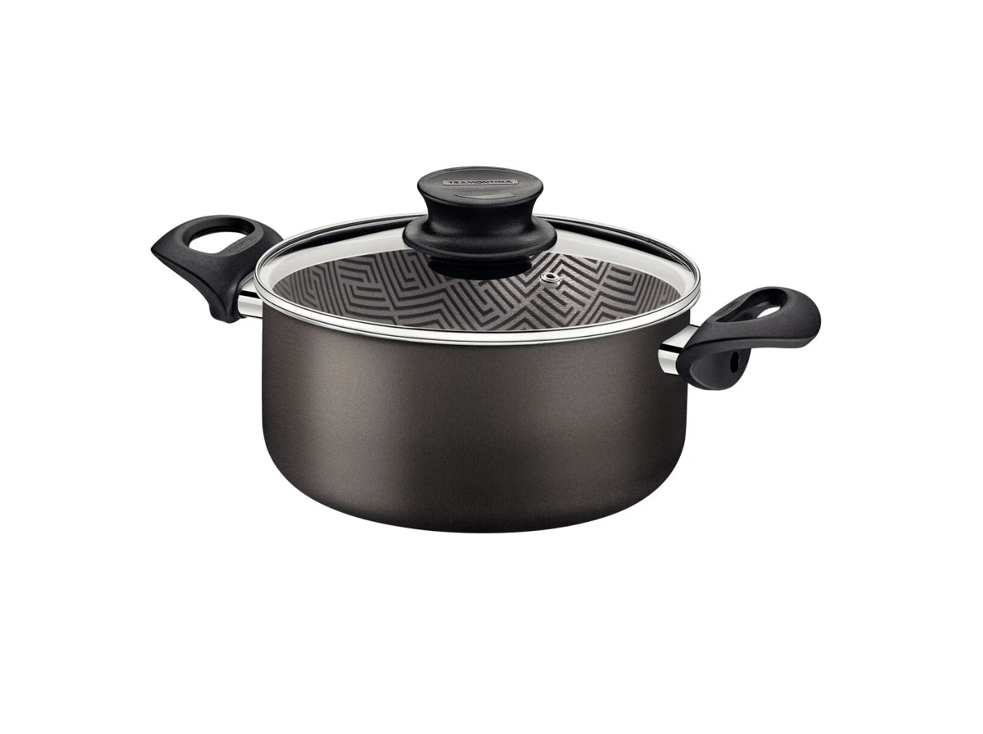 Cacerola Tramontina Paris en Aluminio con Revestimiento Interno y Externo Antiadherente Starflon Max Plomo con Tapa de Vidrio 28 cm 8 L