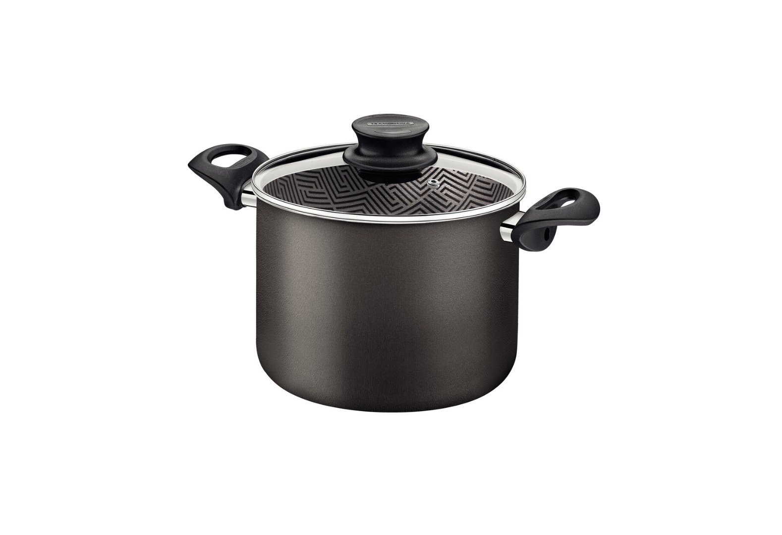 Olla Alta Tramontina Paris en Aluminio con Revestimiento Interno y Externo Antiadherente Starflon Max Plomo con Tapa de Vidrio 22 cm 5,7 L