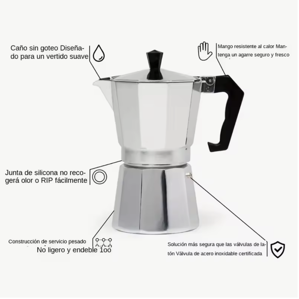 Cafetera Moka manual de aluminio, Cafetera Italiana 6 tazas
