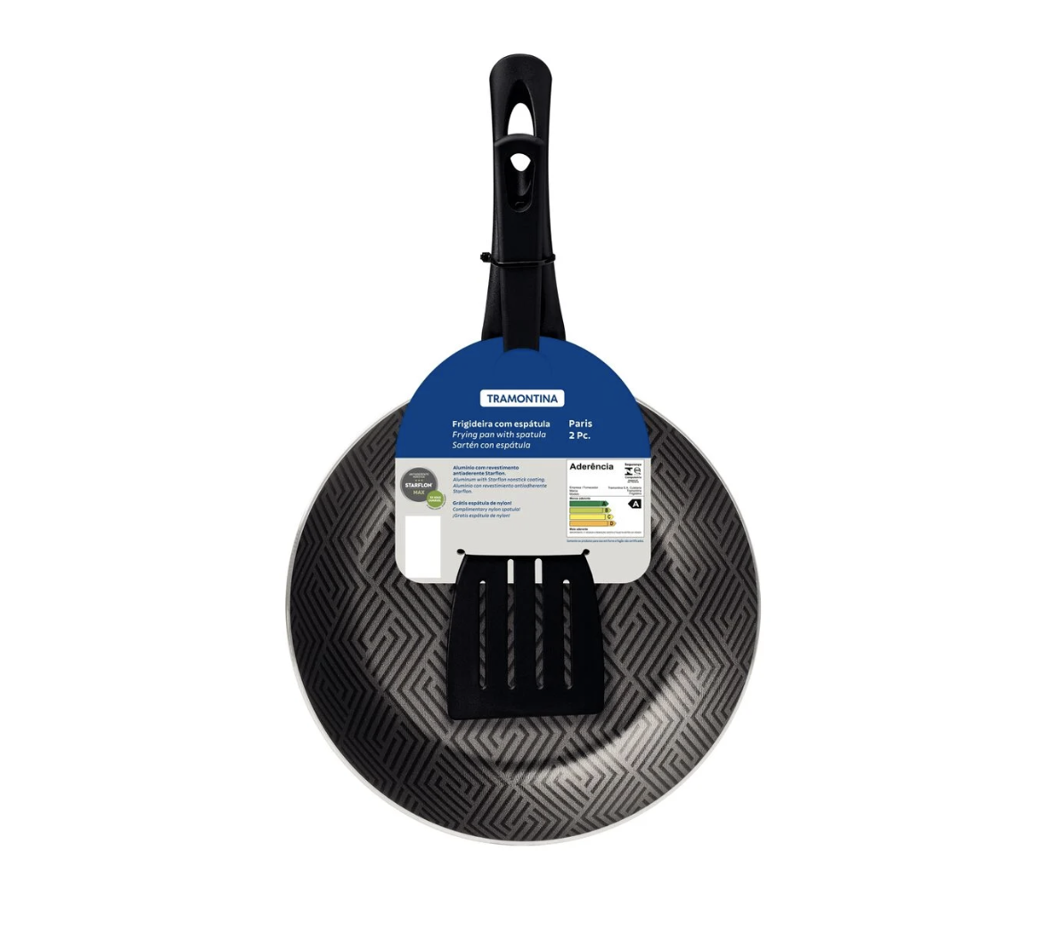 Sartén Tramontina Paris en Aluminio con Revestimiento Interno y Externo con Antiadherente Starflon Max Plomo con Espátula de Nylon 24 cm 1,2 L