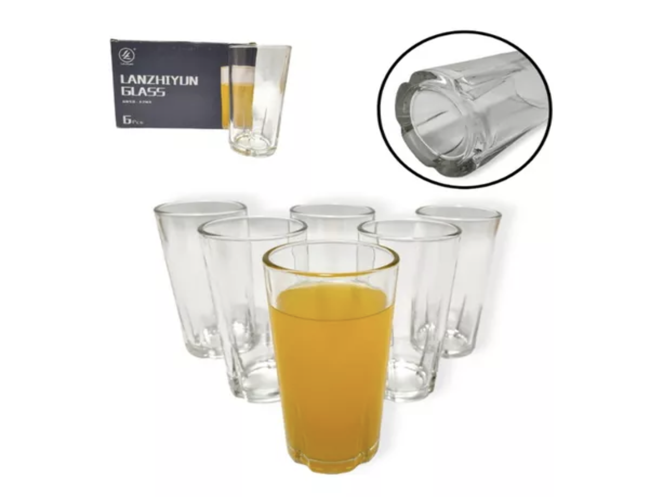 Set de 6 Vasos de vidrio Labrados 300Ml