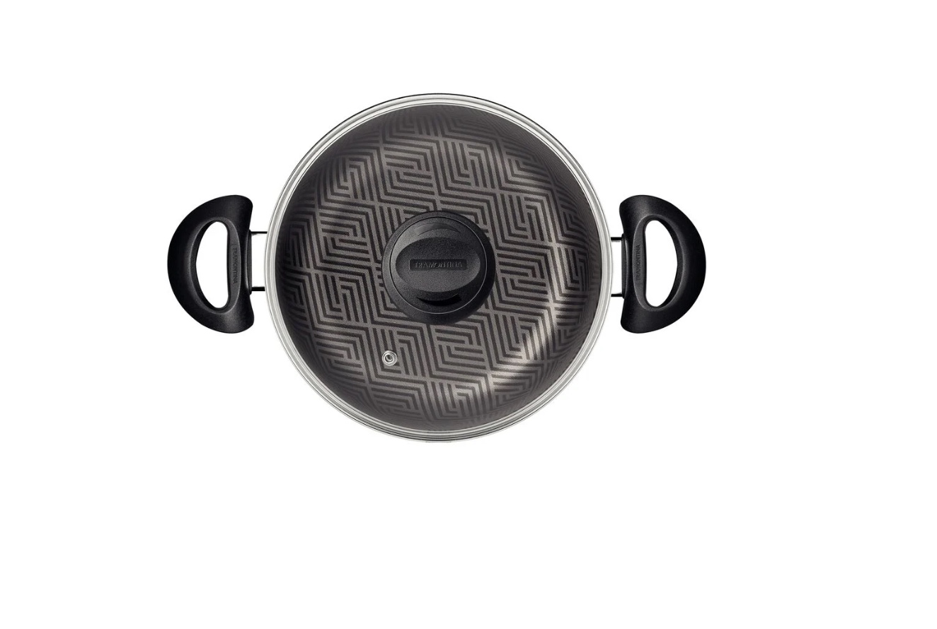 Cacerola Tramontina Paris en Aluminio con Revestimiento Interno y Externo Antiadherente Starflon Max Plomo con Tapa de Vidrio 18 cm 2,1 L