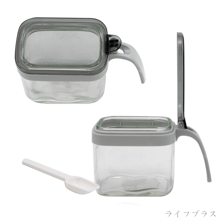 Especiero de vidrio con cuchara y tapa 12x8cm