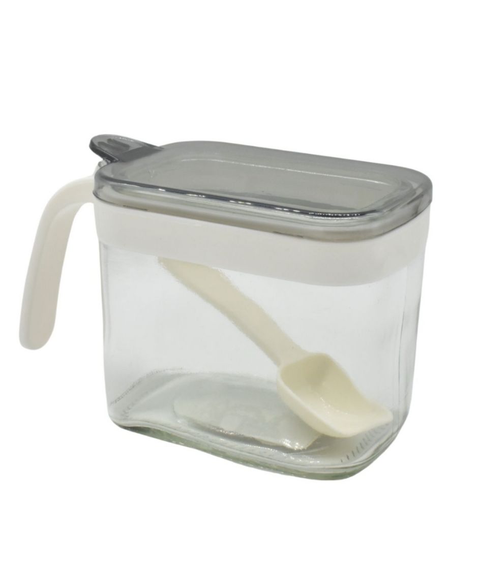Especiero de vidrio con cuchara y tapa 12x8cm