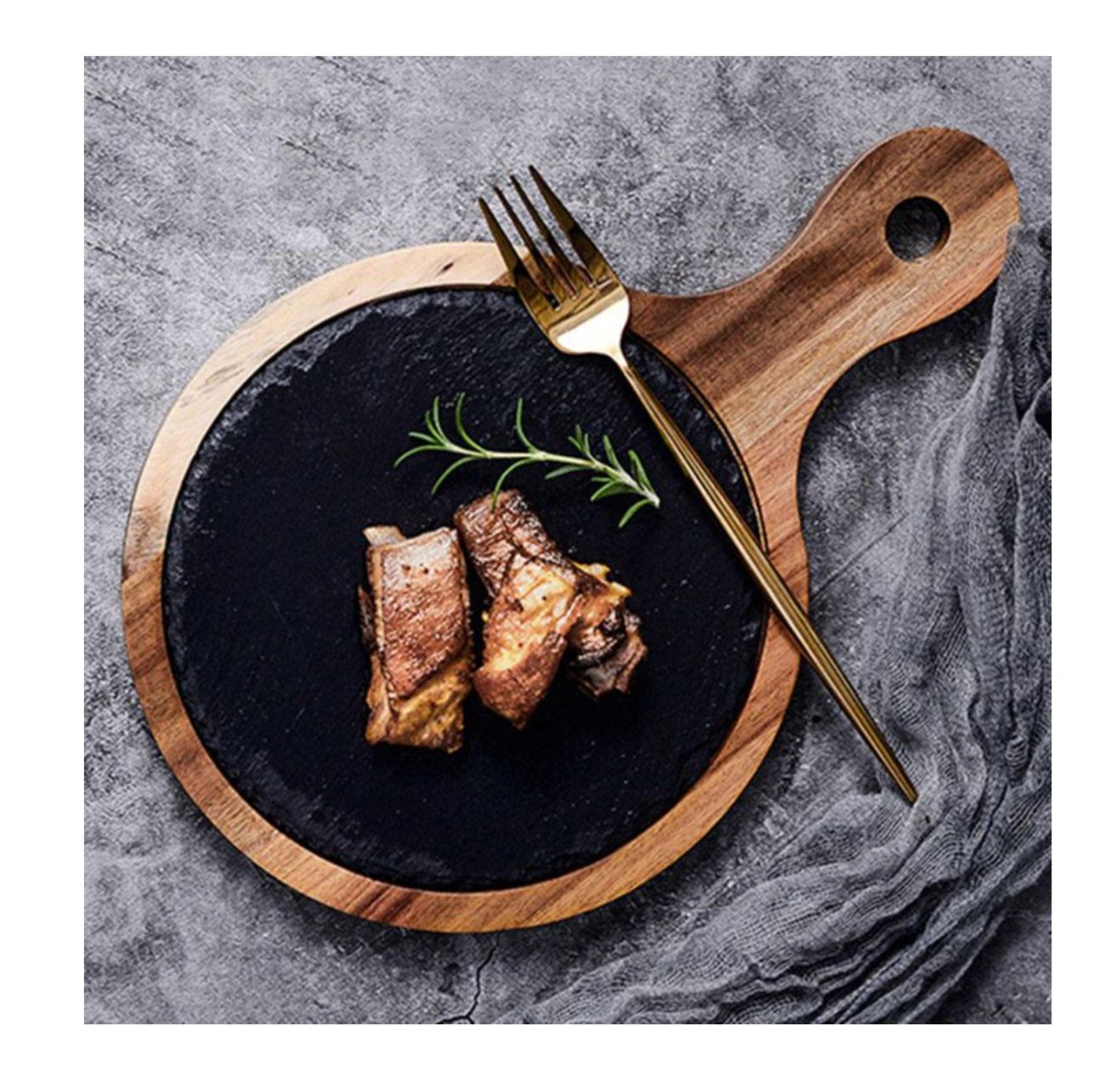 Tabla de Madera con Piedra, redonda con mango 31,5 cm