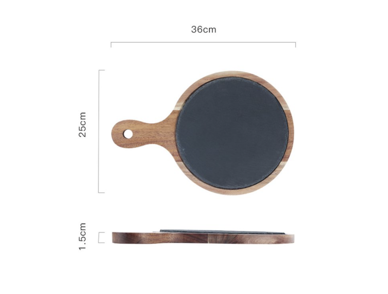 Tabla de Madera con Piedra, redonda con mango 31,5 cm