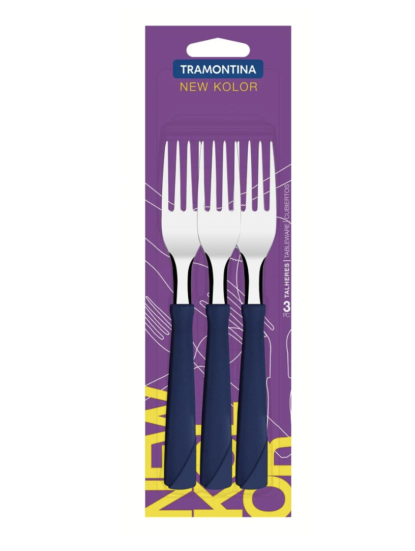 Juego de Tenedores de Mesa Tramontina New Kolor con Láminas en Acero Inoxidable y Mangos de Polipropileno Azul 3 Piezas