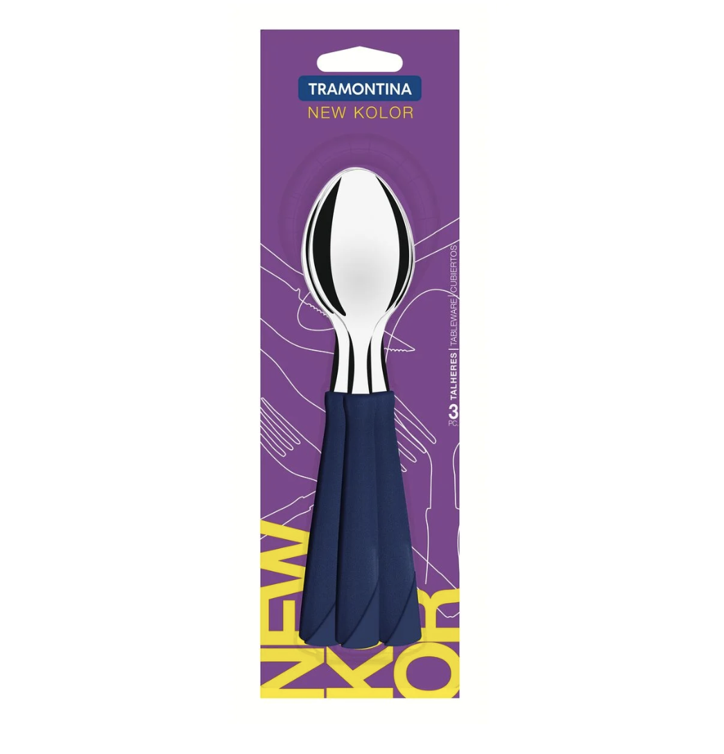 Juego de Cucharas de Mesa Tramontina New Kolor con Láminas de Acero Inoxidable y Mangos de Polipropileno Azul 3 Piezas