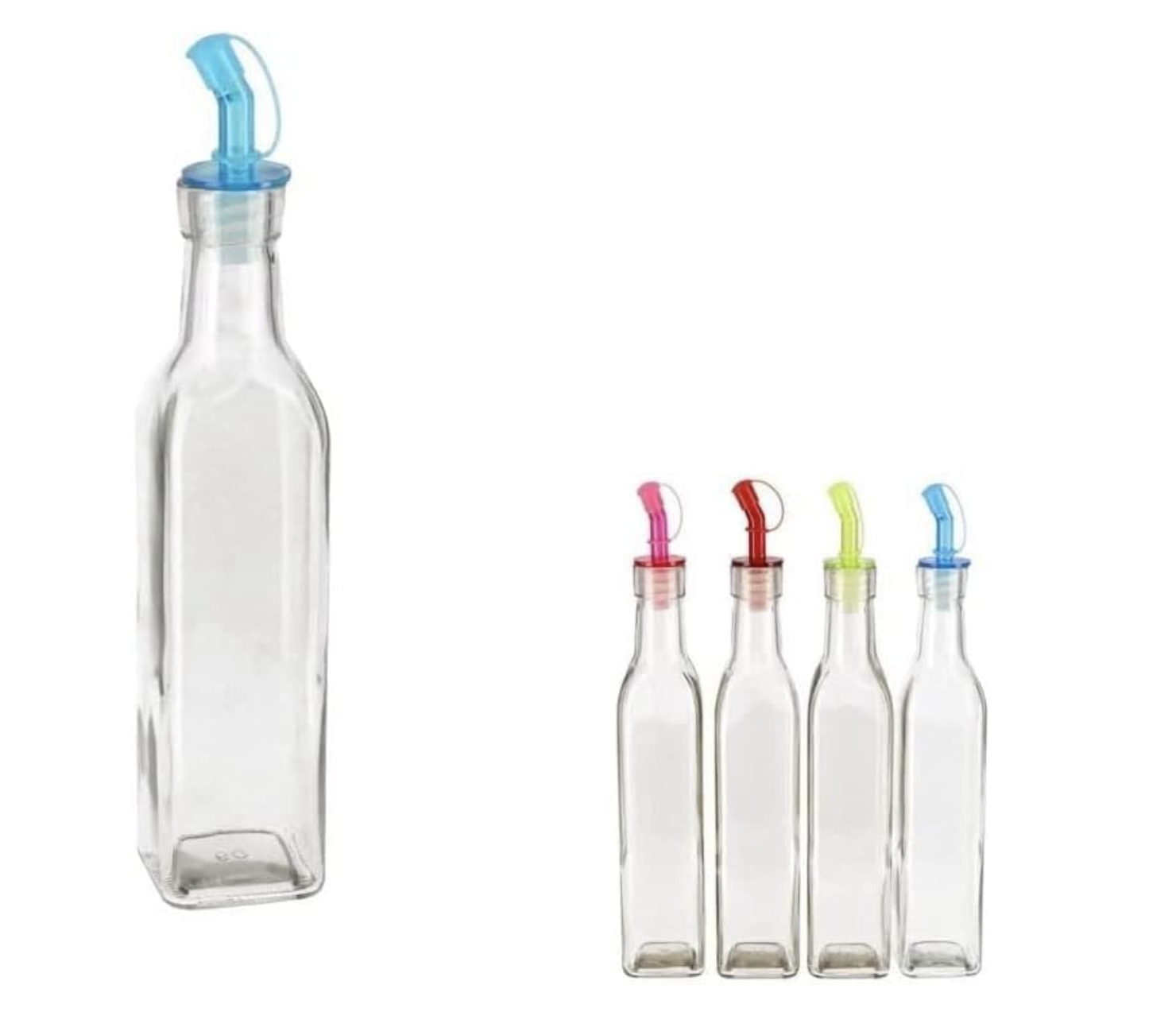 Aceitero / Vinagrero Calsico en Vidrio con tapas de colores 280 ml