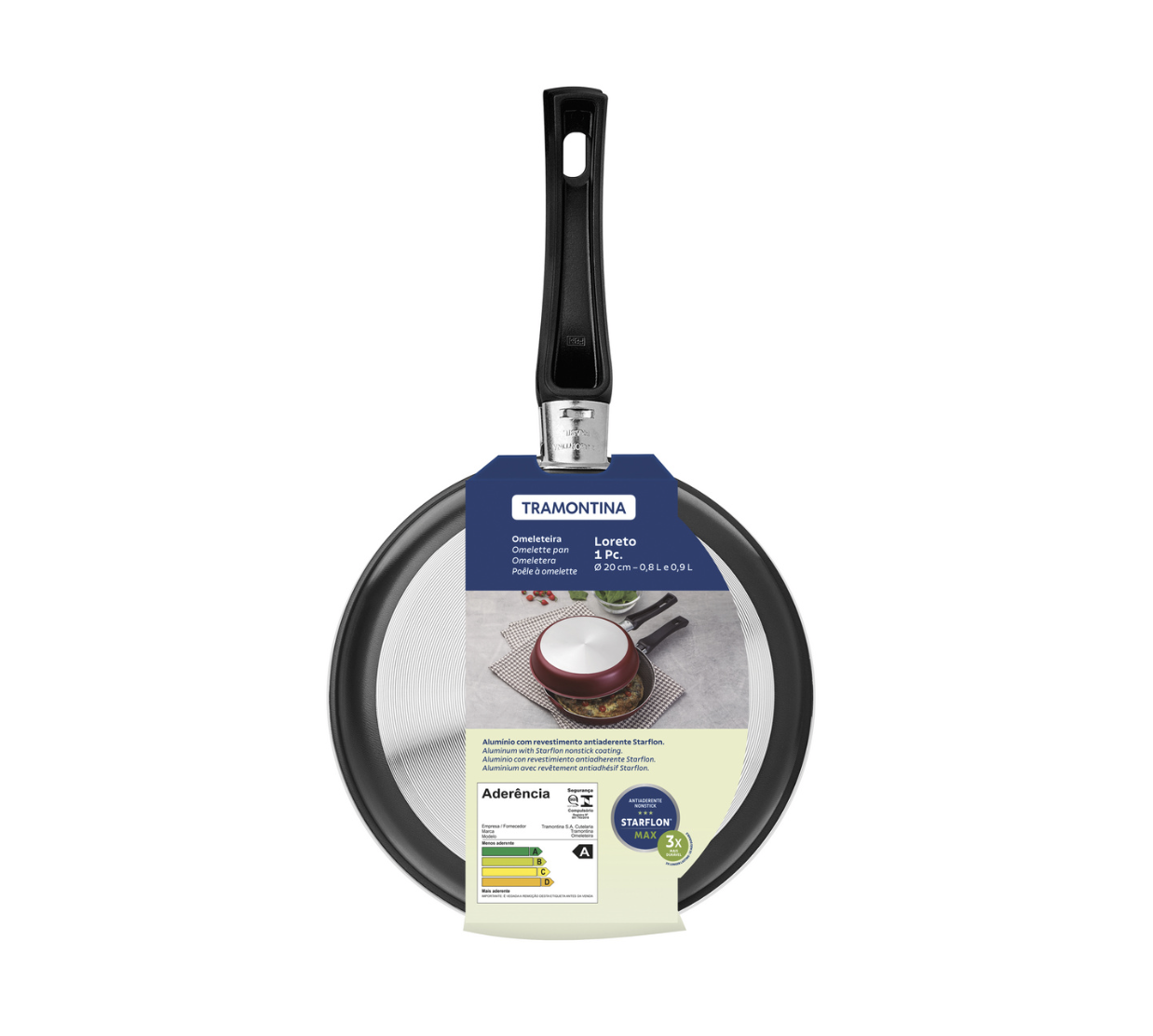 Omeletera Tramontina Loreto en Aluminio con Revestimiento Interno Antiadherente Starflon Max con Mangos Baquelita 20 cm Grafito