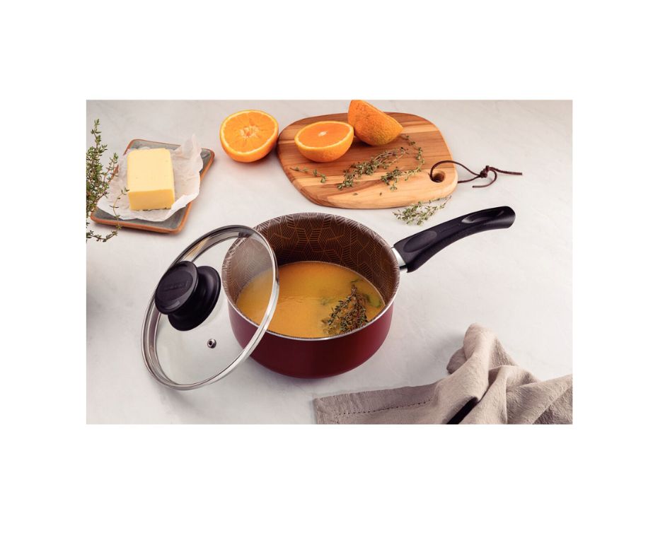 Olla Tramontina Paris en Aluminio con Revestimiento Interno y Externo Antiadherente Starflon Max Rojo con Tapa de Vidrio 20 cm 2,9 L