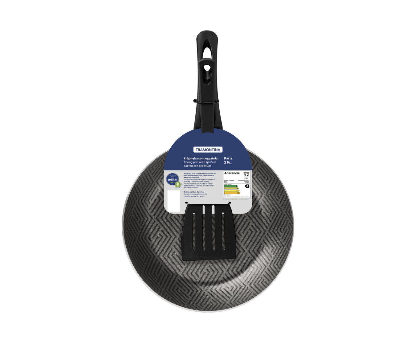 Sartén Tramontina Paris en Aluminio con Revestimiento Interno con Antiadherente Starflon Max y Externo Siliconado Negro con Espátula de 24 cm 1,2 L