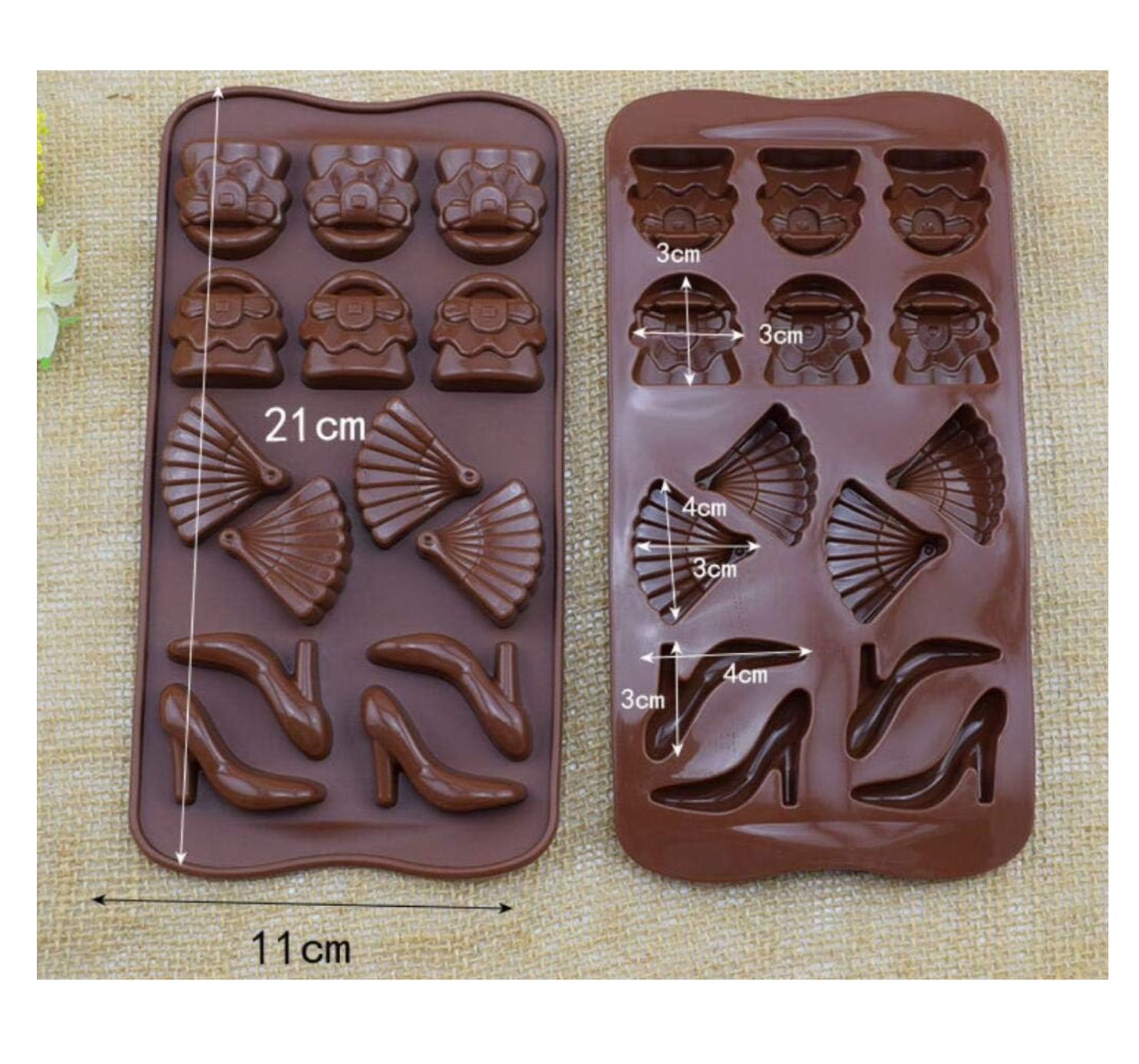 molde silicona Tacos, Abanicos y bolsos 21x 10 cm