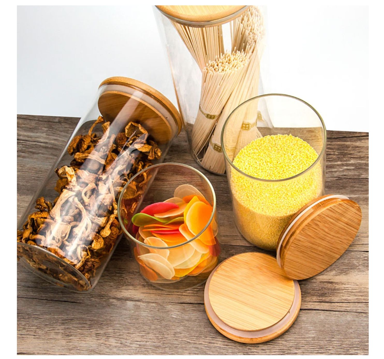 Frasco de Borosilicato con Tapa de Madera 900 ml