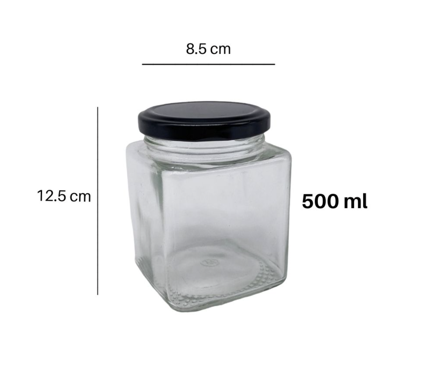 Frasco de Vidrio Cuadrado hermetico con tapa de metal con rosca 500 ml
