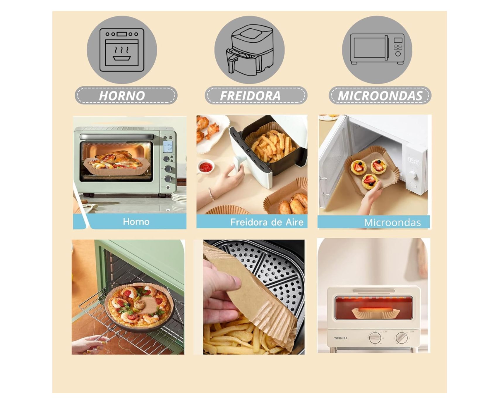 Papel antiadherente para AirFryer. Cuadrado 50pcs. 16x16x4,5cm.