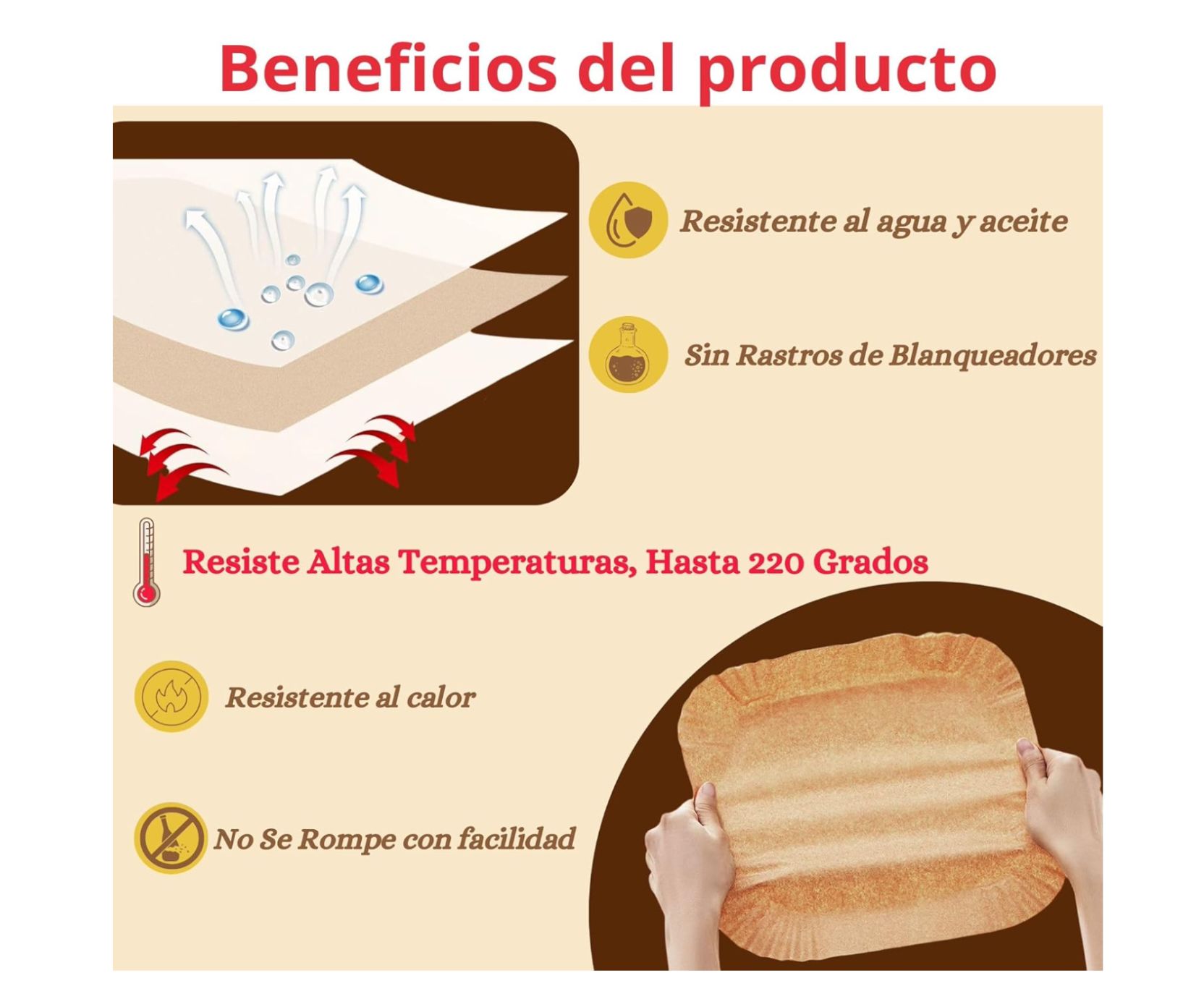 Papel antiadherente para Air Fryer. Cuadrado 50pcs. 20x20x4,5cm.