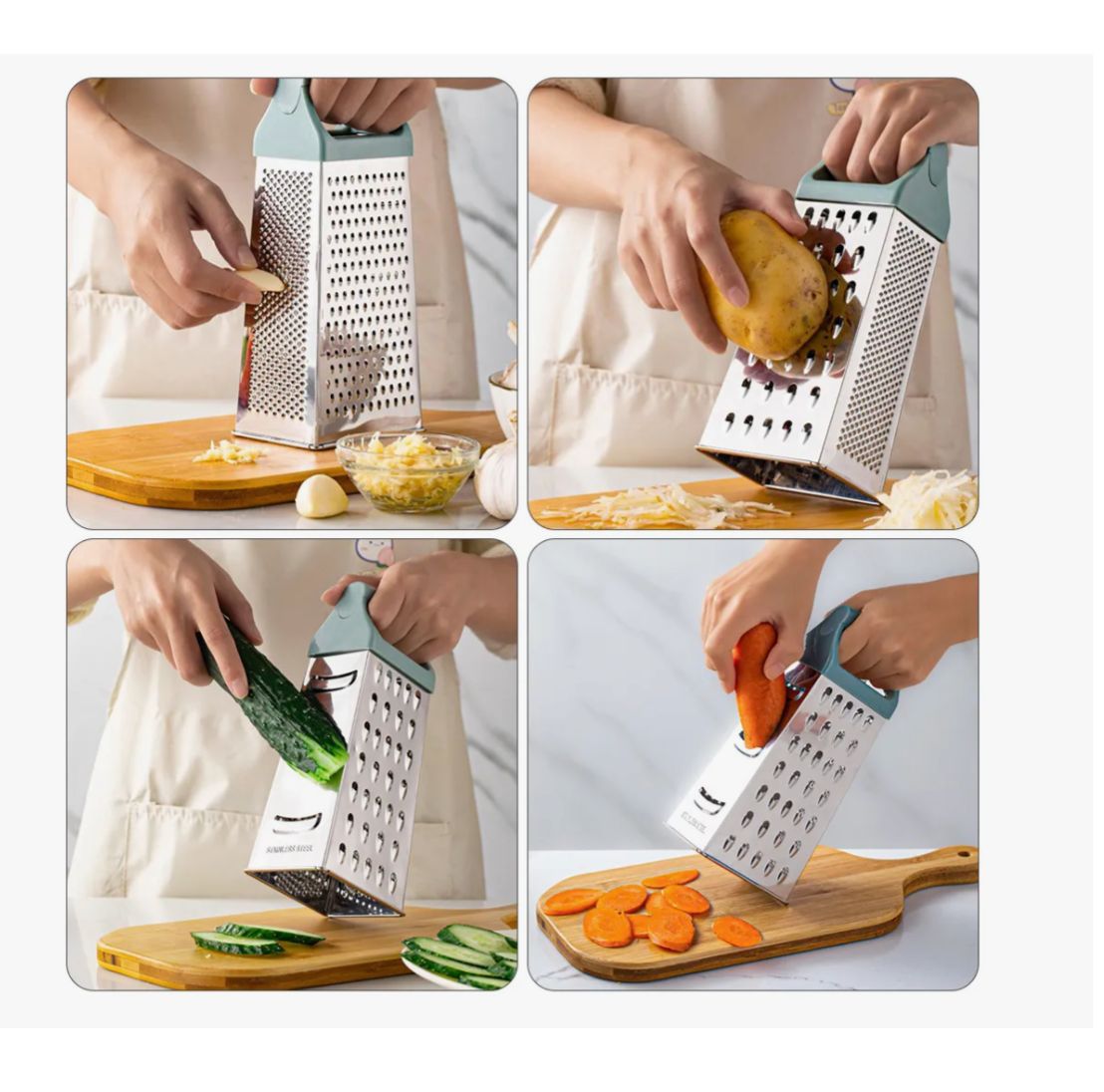 Rallador 4 caras, con mango de Polipropileno y Base antideslizante en Acero