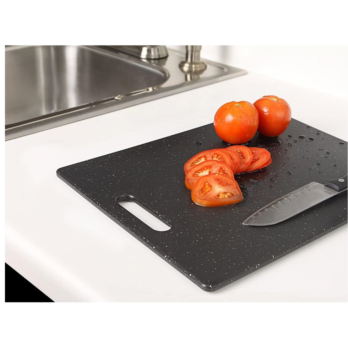 Tabla para Picar en Polipropileno con diseño en granito gris, 34 x 25 x 0.7cm.