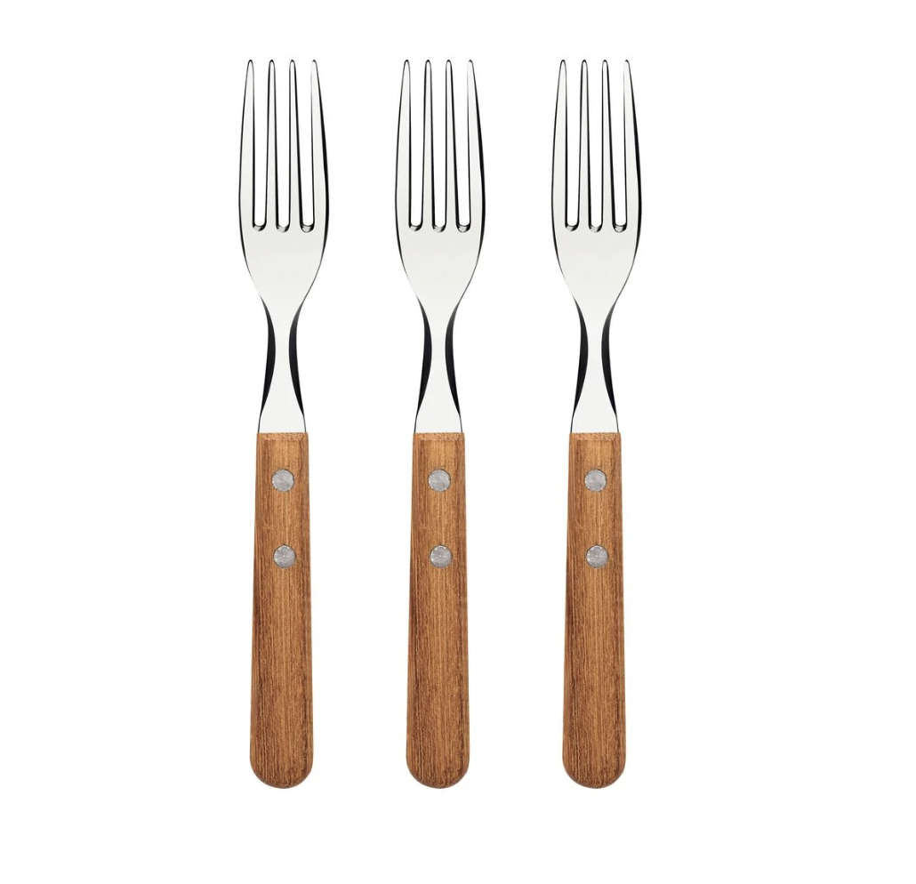 Juego de Tenedores de Mesa Tramontina Dynamic con Láminas en Acero Inoxidable y Mangos de Madera Natural 03 Piezas