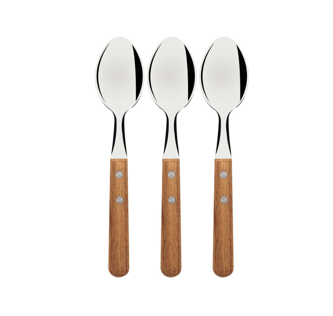 Juego de Cucharas de Mesa Tramontina Dynamic con Láminas en Acero Inoxidable y Mangos de Madera Natural 03 Piezas