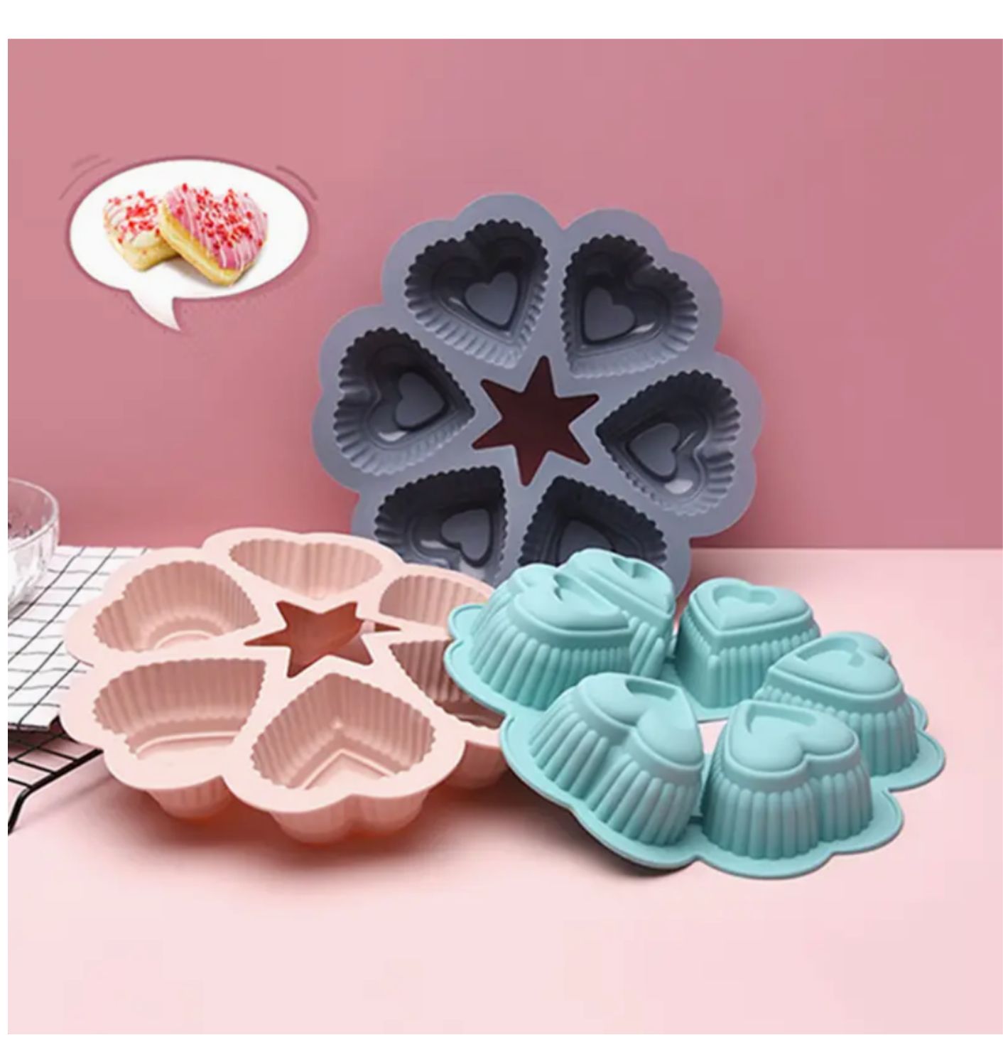 Molde Casasunco para Cupcake en forma de Corazones x6 en silicona