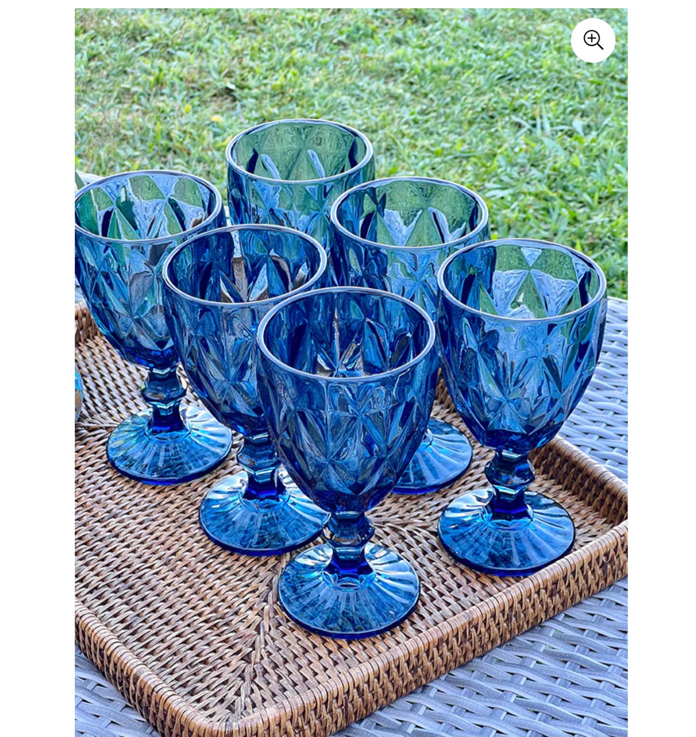 Juego de Jarra 1 L con 6 Copas de Vidrio Labrado Azul 300ml