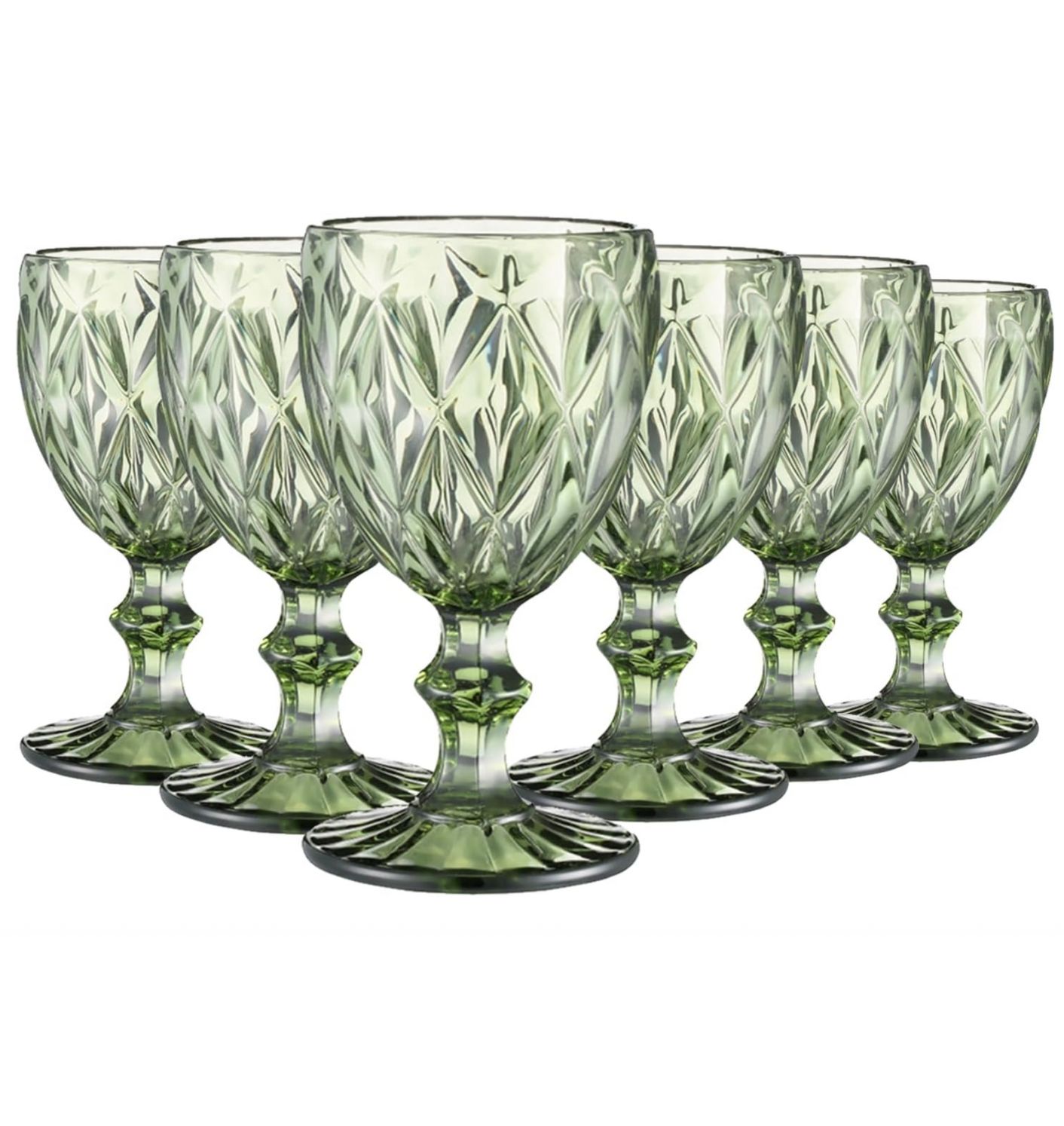 Juego de 6 copas en Vidrio Labrado Diamante Verde 245 ml