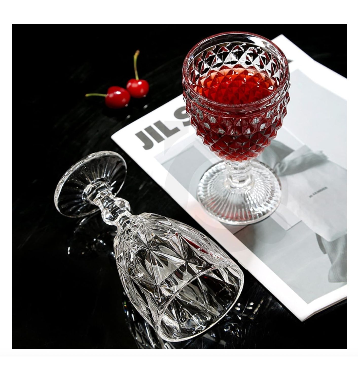 Juego de 6 copas en Vidrio Diamantado Labrado Transparente 240 ml