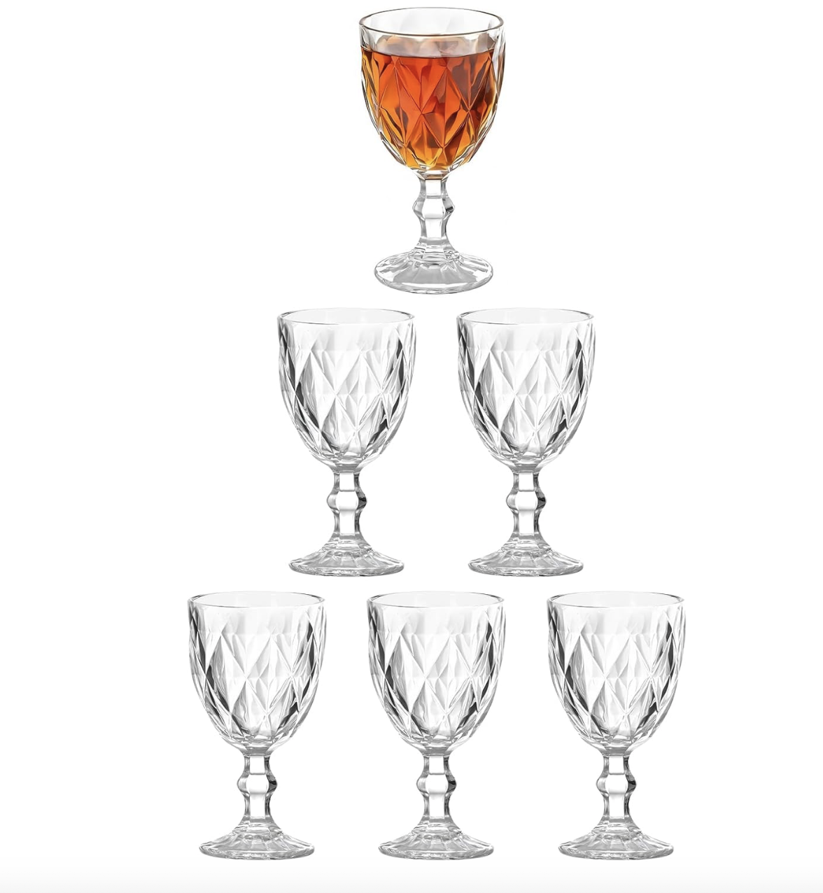 Juego de 6 copas en Vidrio Diamantado Labrado Transparente 240 ml