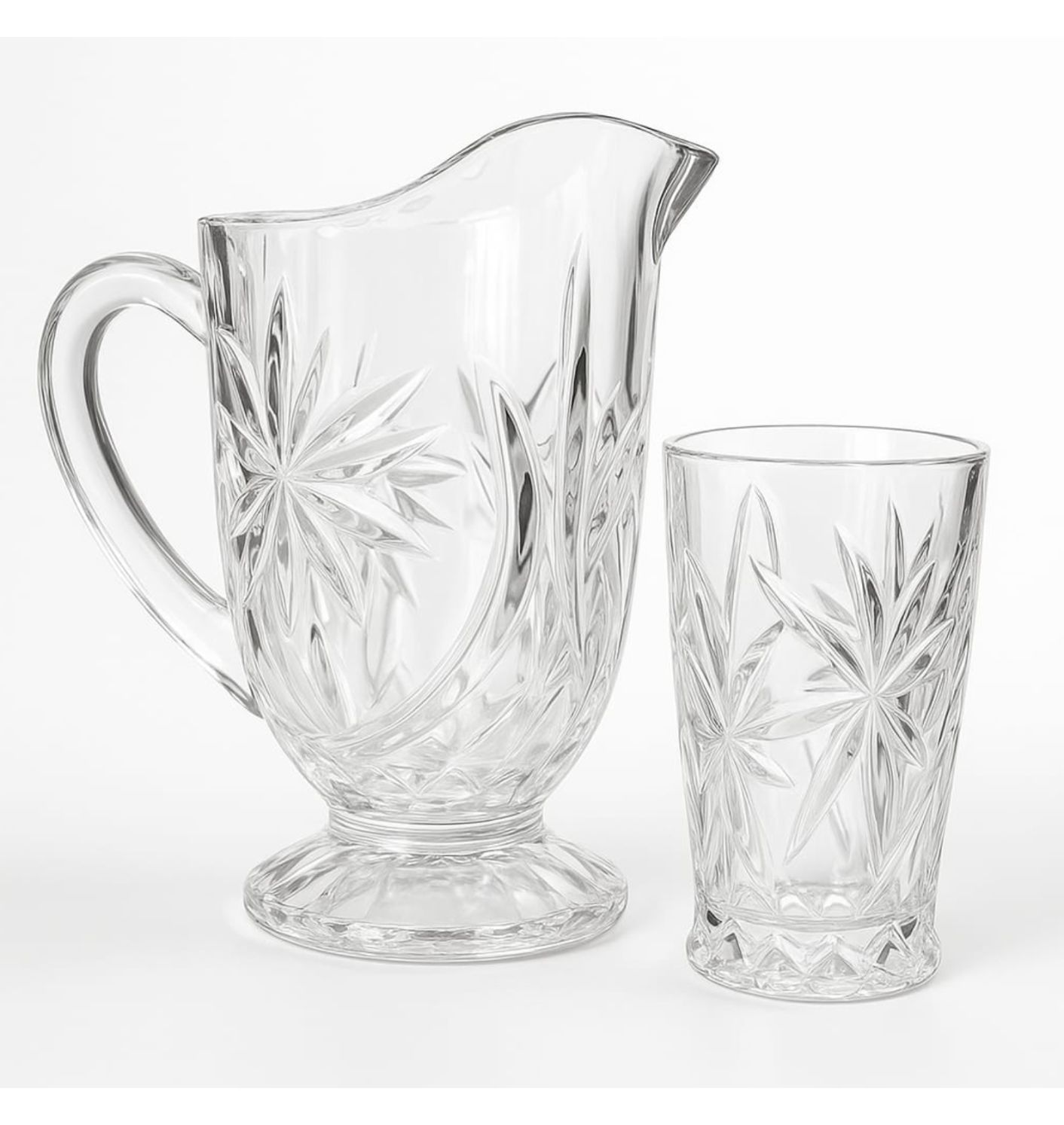 Juego Old Fashion de Jarra 1 L con 6 Vasos de Vidrio Labrado 300 ml Transparente