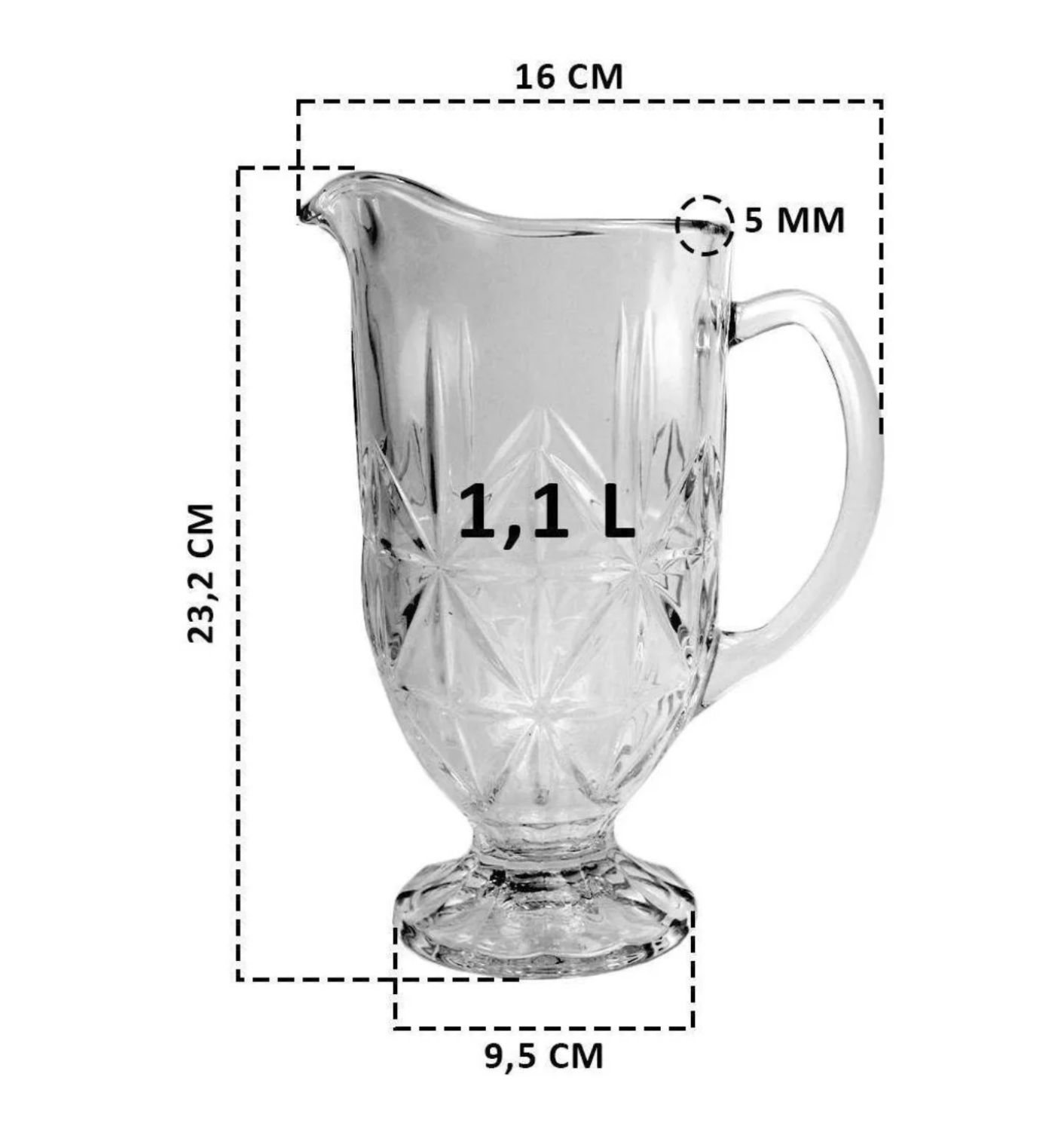 Juego Old Fashion de Jarra 1 L con 6 Vasos de Vidrio Labrado 300 ml Transparente