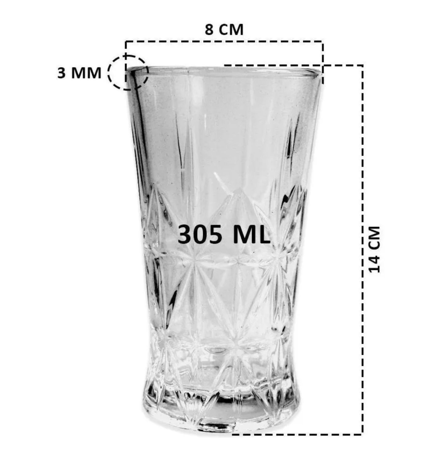 Juego Old Fashion de Jarra 1 L con 6 Vasos de Vidrio Labrado 300 ml Transparente