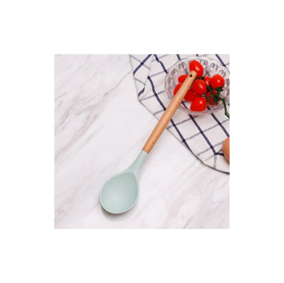 Cucharon silicona con mango de bambu 31,5cm