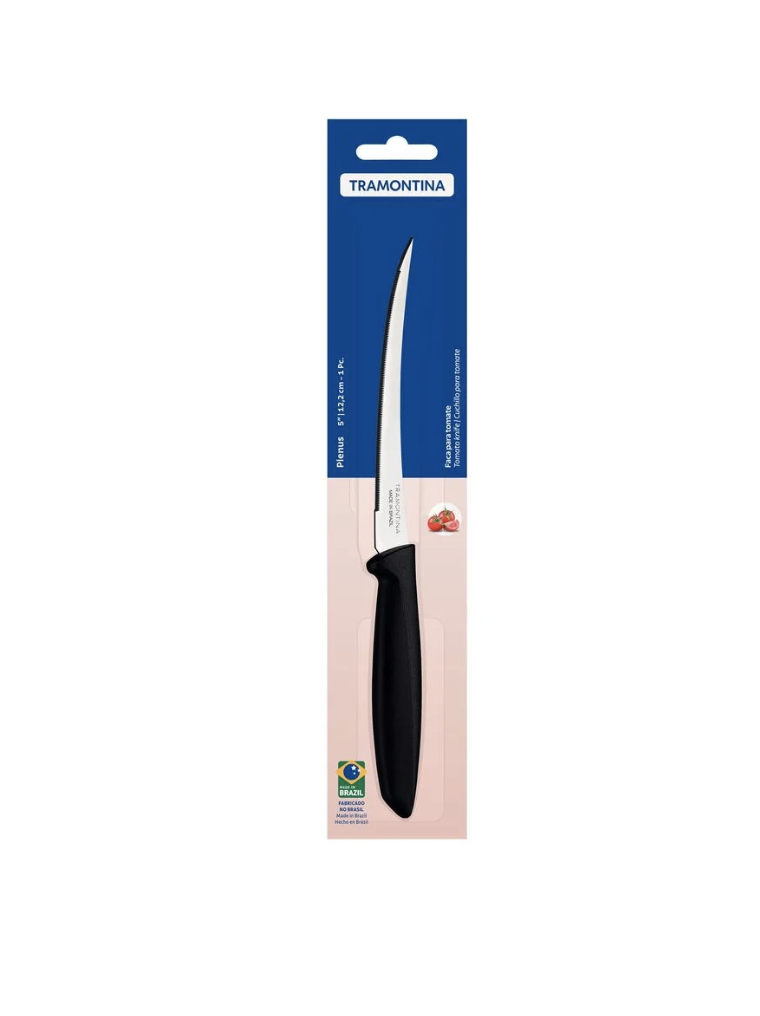 Cuchillo para Tomate Tramontina Plenus con Lámina en Acero Inoxidable y Mango de Polipropileno Negro 5&quot;