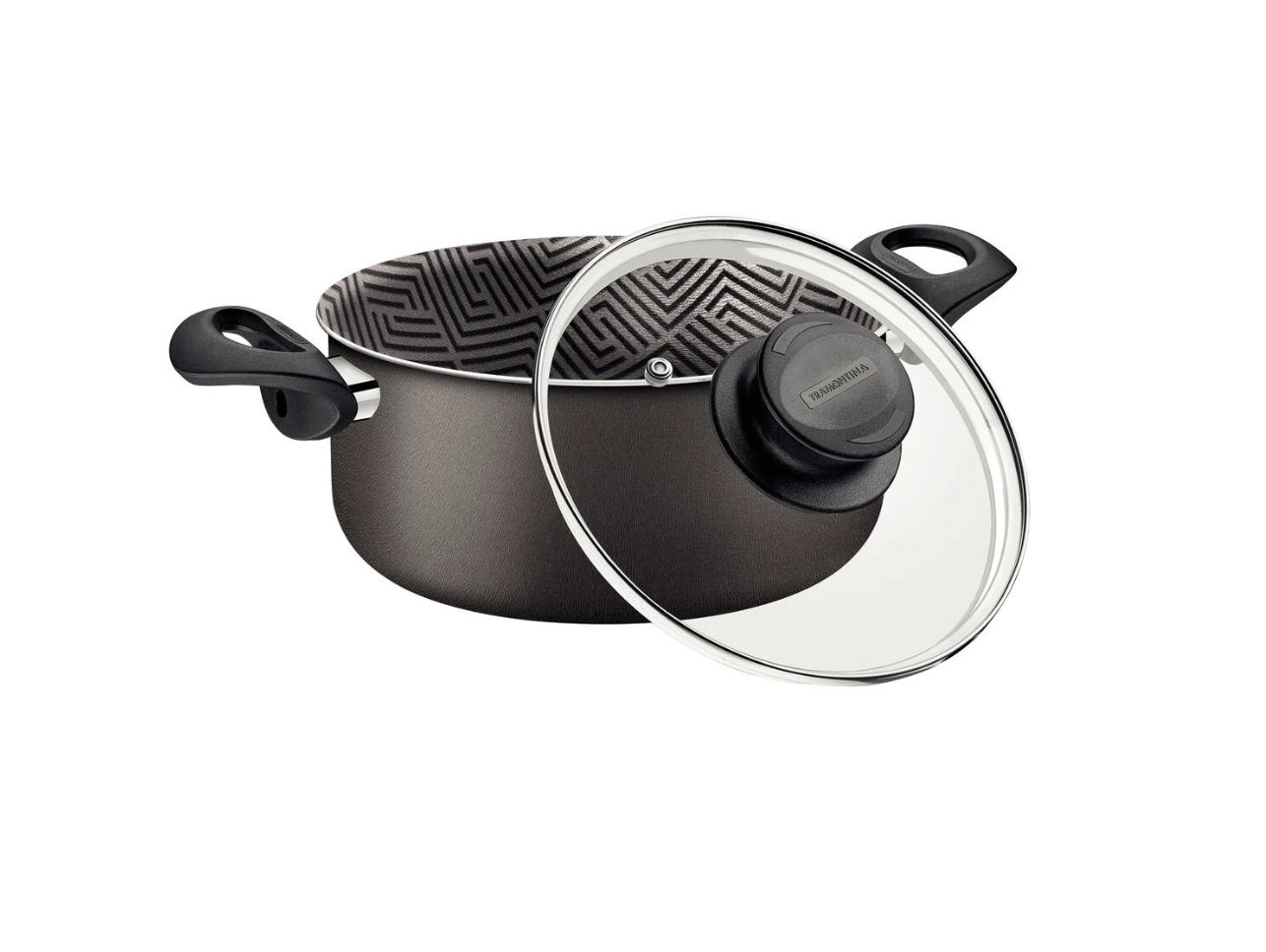 Cacerola Tramontina Paris en Aluminio con Revestimiento Interno y Externo Antiadherente Starflon Max Plomo con Tapa de Vidrio 24 cm 4,9 L