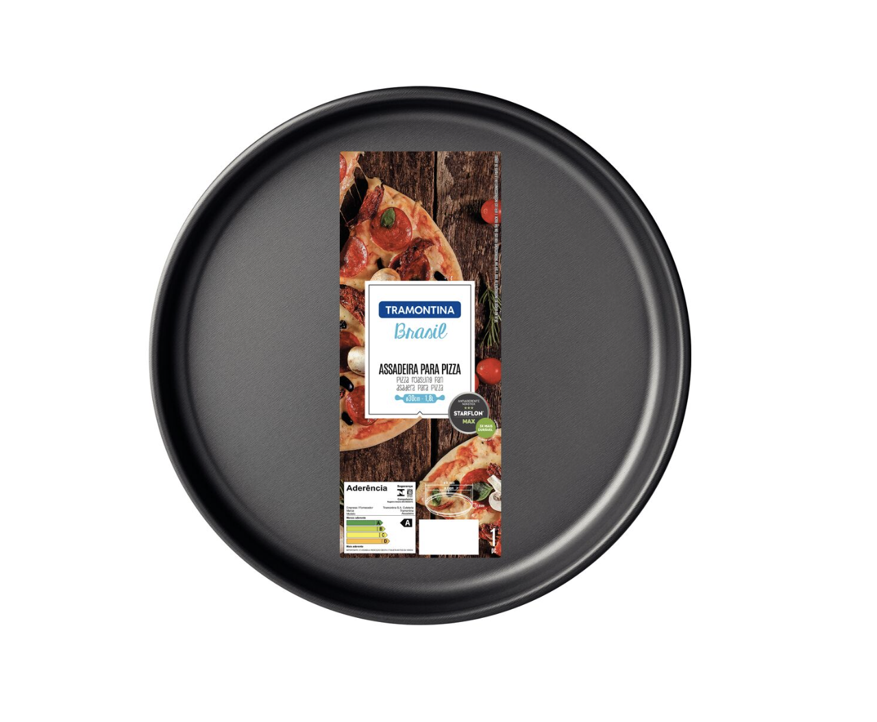 Asadera para pizza Tramontina Brasil en aluminio con revestimiento interno y externo antiadherente Starflon Max grafito 30 cm 1,8 L
