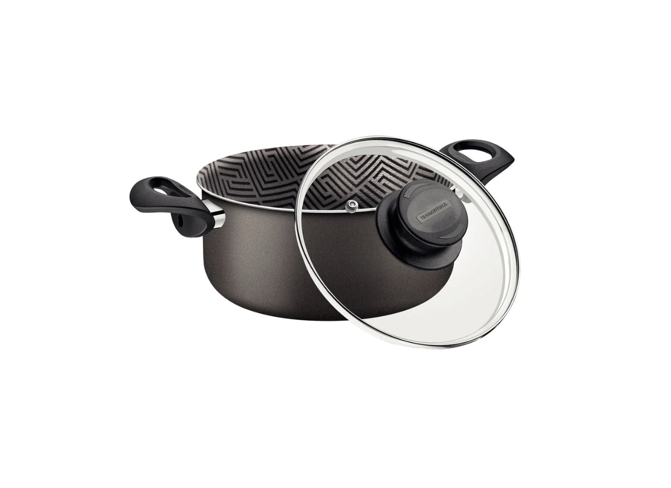 Cacerola Tramontina Paris en Aluminio con Revestimiento Interno y Externo Antiadherente Starflon Max Plomo con Tapa de Vidrio 20 cm 2,9 L
