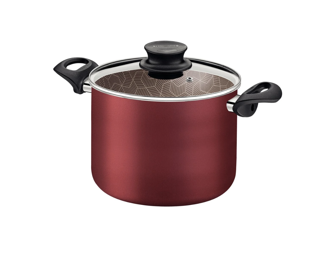 Olla Alta Tramontina Paris en Aluminio con Revestimiento Interno y Externo Antiadherente Starflon Max Rojo con Tapa de Vidrio 26 cm 9,6 L